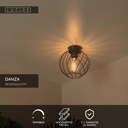 Lucide DANZA - Deckenleuchte - Ø 25 cm - 1xE27 - Schwarz - USP